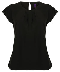 Women's pleat front short sleeve blouse