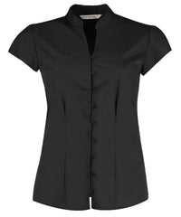 Women's continental blouse mandarin collar cap sleeve (tailored fit)