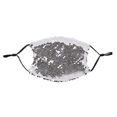 Face Coverings - Silver/ White Sequin Mask - Black Straps - ADULT Size with 2 x PM2.5 Filters