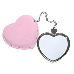 Pocket Compact Mirror - Leather/ PU - Pink - Heart Shaped