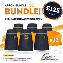 12x Premier Domain Contrast Denim Waist Aprons Bundle - Custom Logo