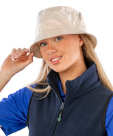 Deluxe washed cotton bucket hat with side mesh panels