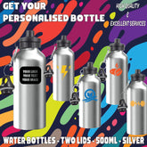 Personalised Name Custom Logo Two Lids Premium Water Bottle 500ml Kids School Gift