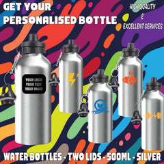 Personalised Name Custom Logo Two Lids Premium Water Bottle 500ml Kids School Gift