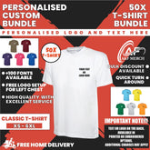 50X Custom Printed Classic T-Shirts Bundle Personalised Custom Embroidered/