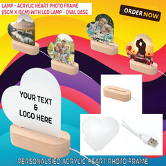 Personalised Custom Acrylic Heart Photo Frame LED Lamp Birthday Anniversary Gift