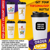 Personalised Custom Printed White Mug Stainless Steel School Gym Travel Tumbler