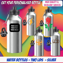 Personalised Custom Name Logo Two Lids Premium Water Bottle 400ml Kids School Gift