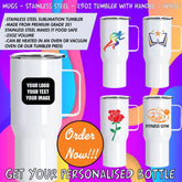 Personalised Custom Mug Stainless Steel School Gym Travel Tumbler With Handle