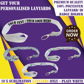 Personalised Custom Only Sublimation Lanyards Staff ID Office Schools & Events