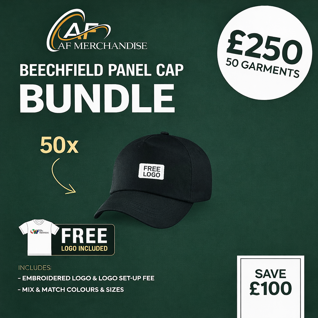 Beechfield Panel Cap Bundle - 50x Custom Embroidered Caps with FREE Logo - £250