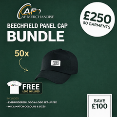 Beechfield Panel Cap Bundle - 50x Custom Embroidered Caps with FREE Logo - £250