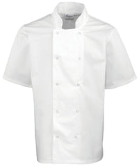Studded front short sleeve chef's jacket