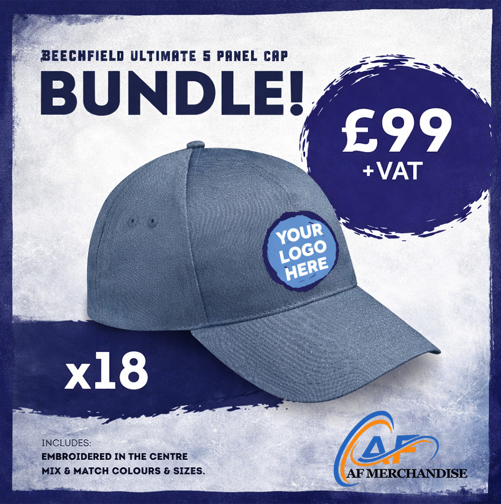 18x Beechfield Ultimate 5 Panel Cap Bundle - Custom Embroidered Headwear