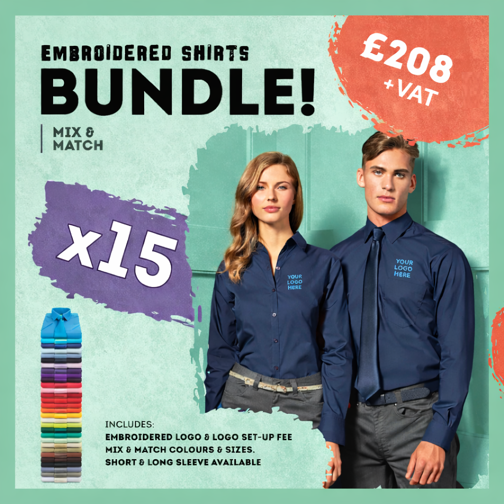 15x Custom Embroidered Poplin Long Sleeve Shirt Bundle