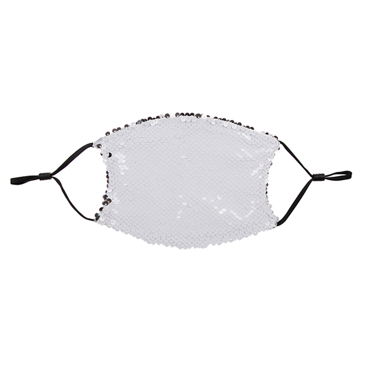 Face Coverings - Silver/ White Sequin Mask - Black Straps - ADULT Size with 2 x PM2.5 Filters