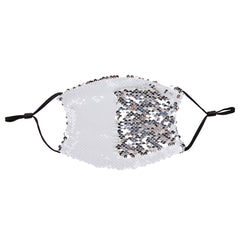 Face Coverings - Silver/ White Sequin Mask - Black Straps - ADULT Size with 2 x PM2.5 Filters