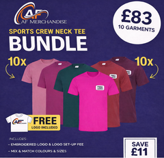 Sports Crew Neck Tee Bundle - 10 Garments with FREE Logo - £83
