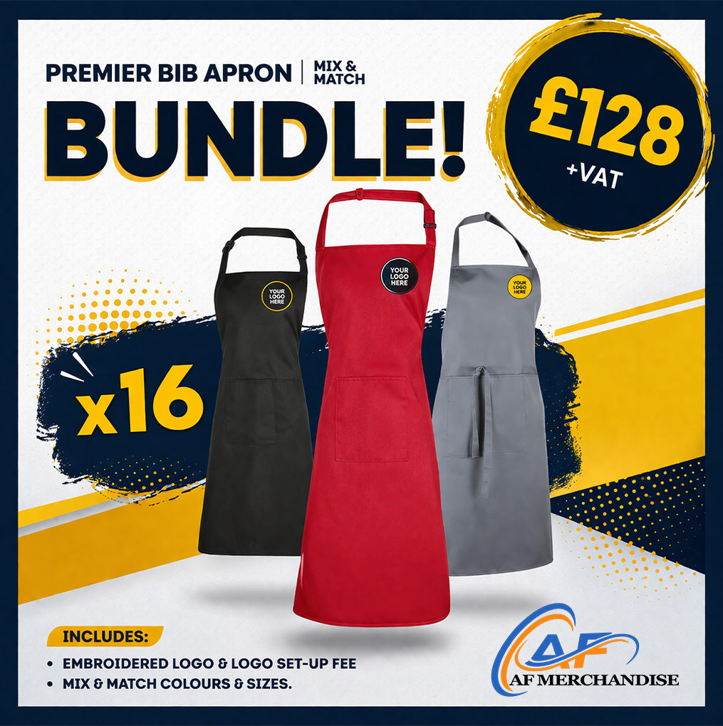 16x Premier Bib Aprons Bundle - Custom Logo & Large Pocket