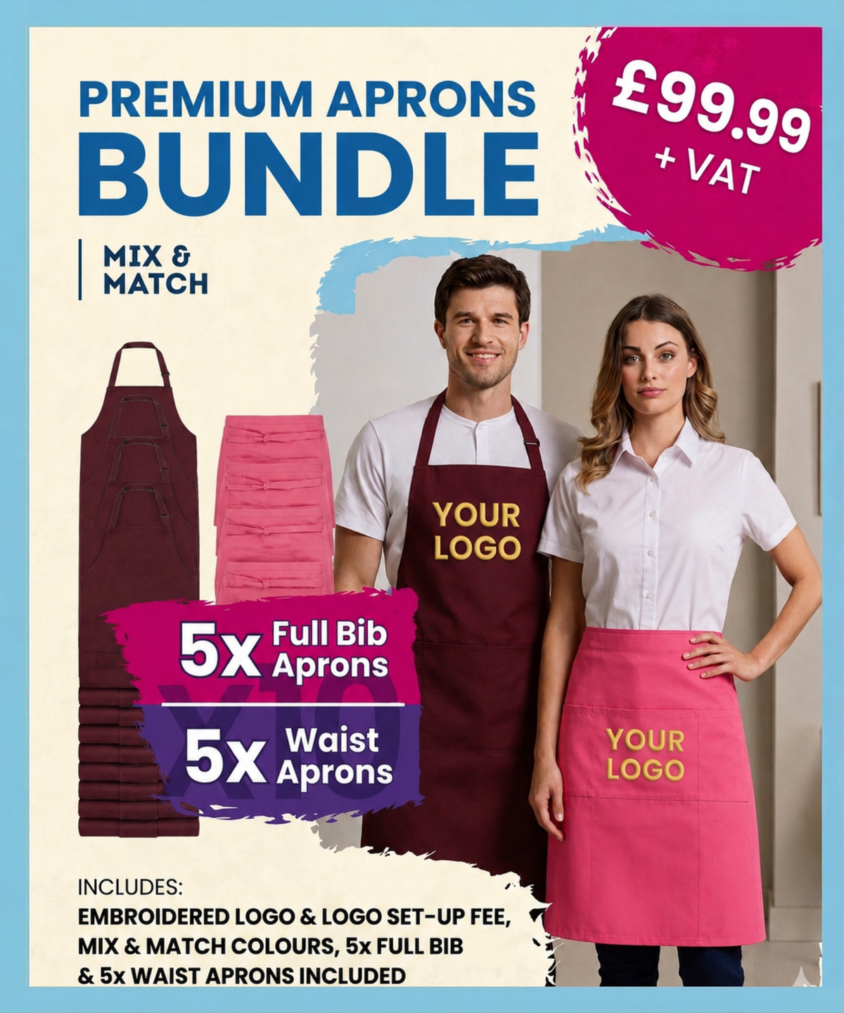 Premium Aprons Bundle - Custom Embroidered Hospitality Uniform Kit