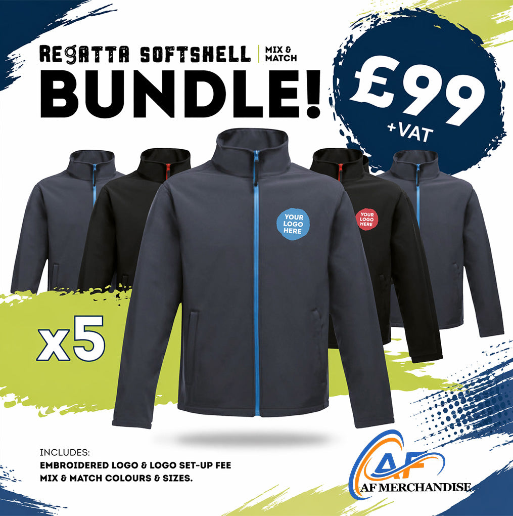 5x Regatta Custom Branded Softshell Bundle – SN130 Weatherproof Kit