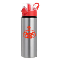 Personalised Custom Coloured Flip Lid 750ML Silver Water Bottle Kids School Travel Gift