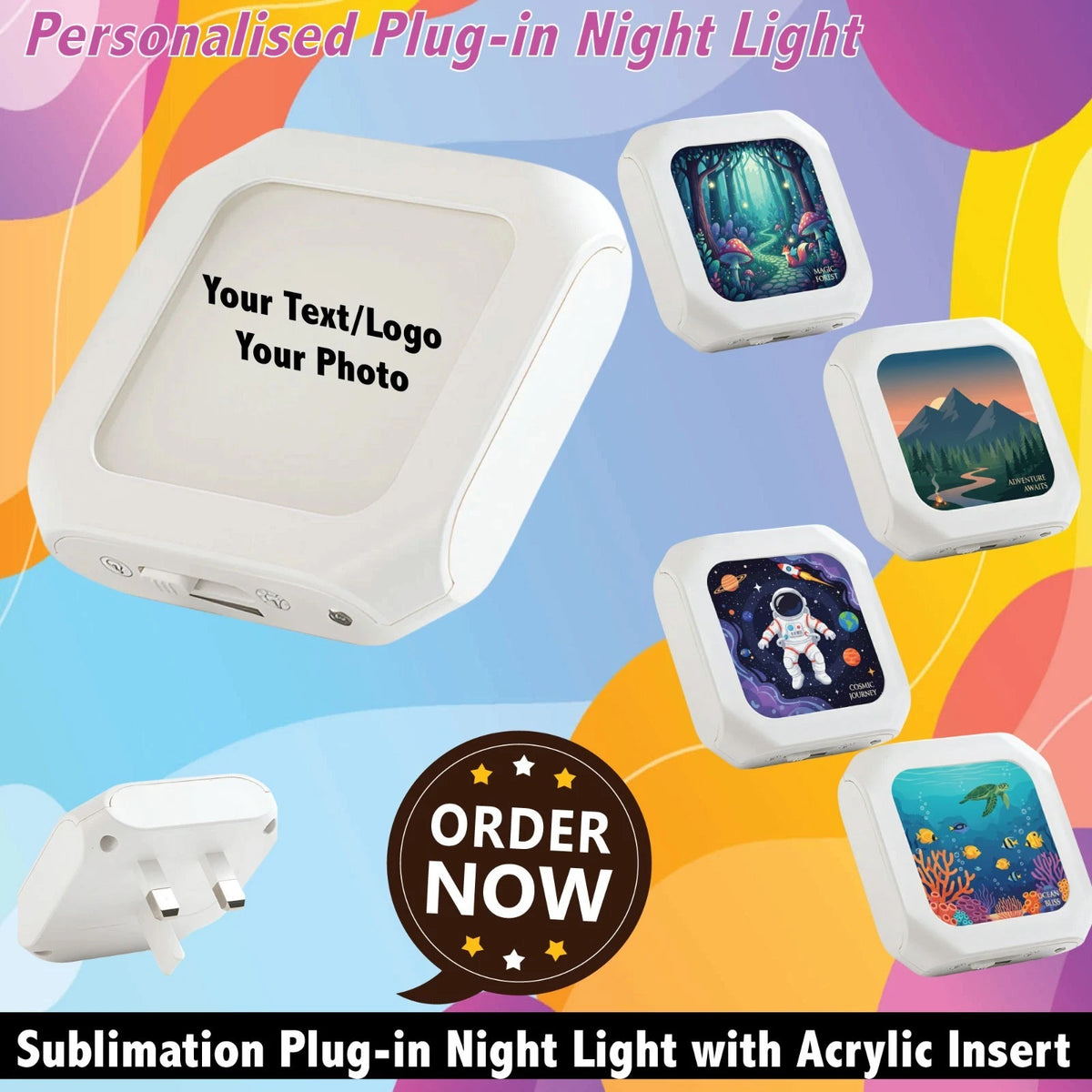 Personalised Custom Acrylic Insert Plug-in Night Light Birthday Anniversary Gift