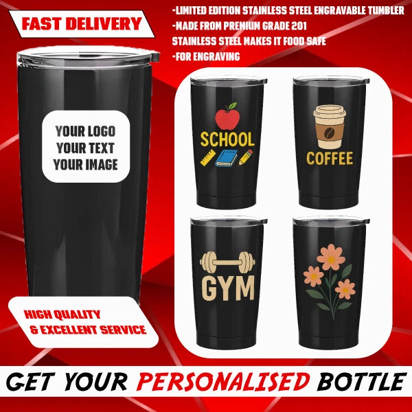 Personalised Custom Printed Mugs Stainless Steel School Gym Travel Tumbler
