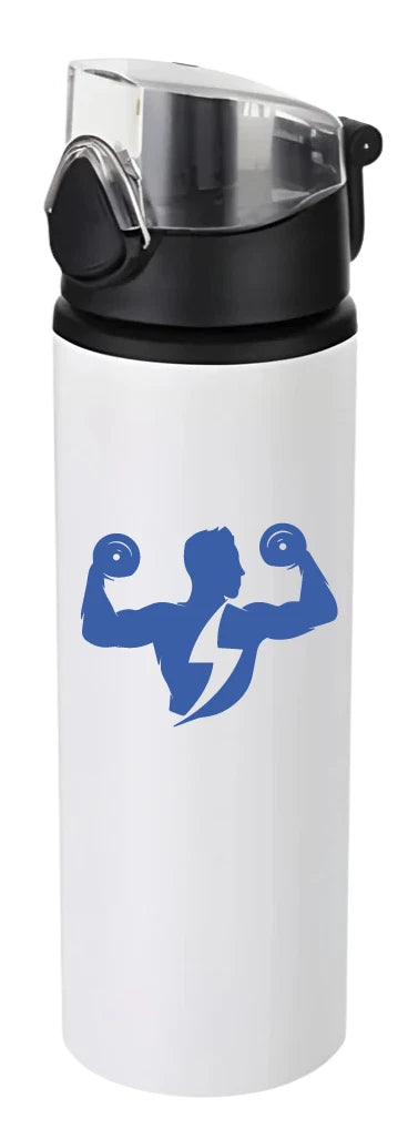 Personalised Custom White Water Bottle Coloured Flip Lid 750ML Gym School Travel Gift