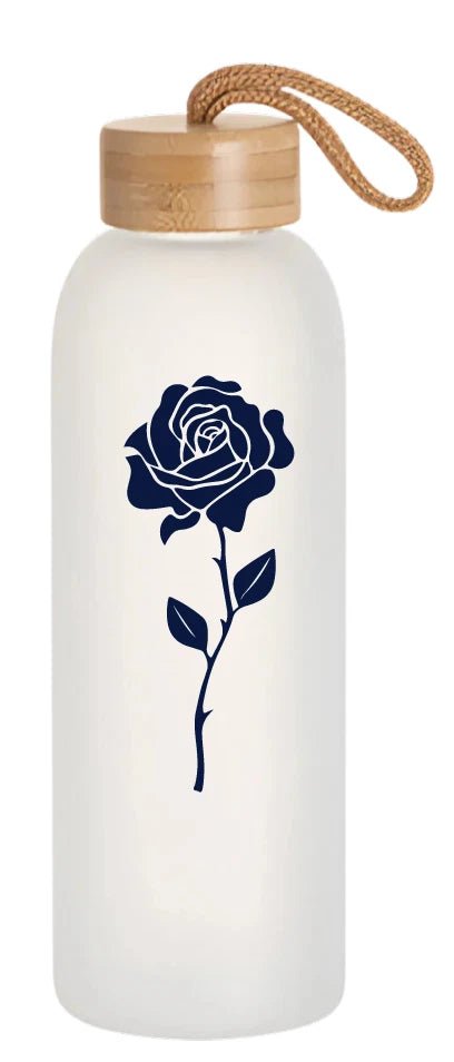 Personalised Custom Frosted Glass Jar Bamboo Lid Water Bottle School Gym Travel