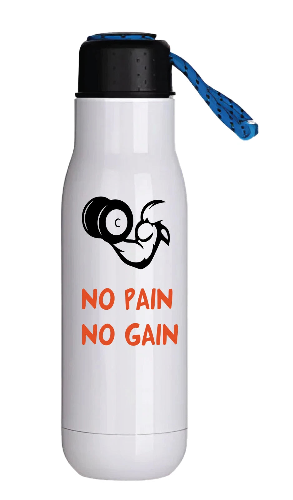 Personalised Custom FlexiCap Water Bottle Stainless Steel 500ML Blue Rope Lid