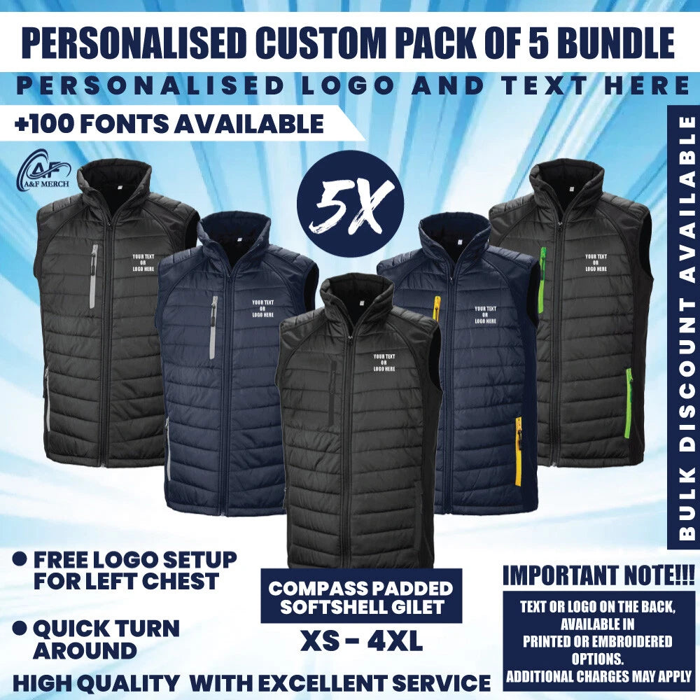 Personalised Custom Pack of 5 Embroidered/Printed Result Core Compass Padded