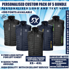 Personalised Custom Pack of 5 Embroidered/Printed Result Core Compass Padded