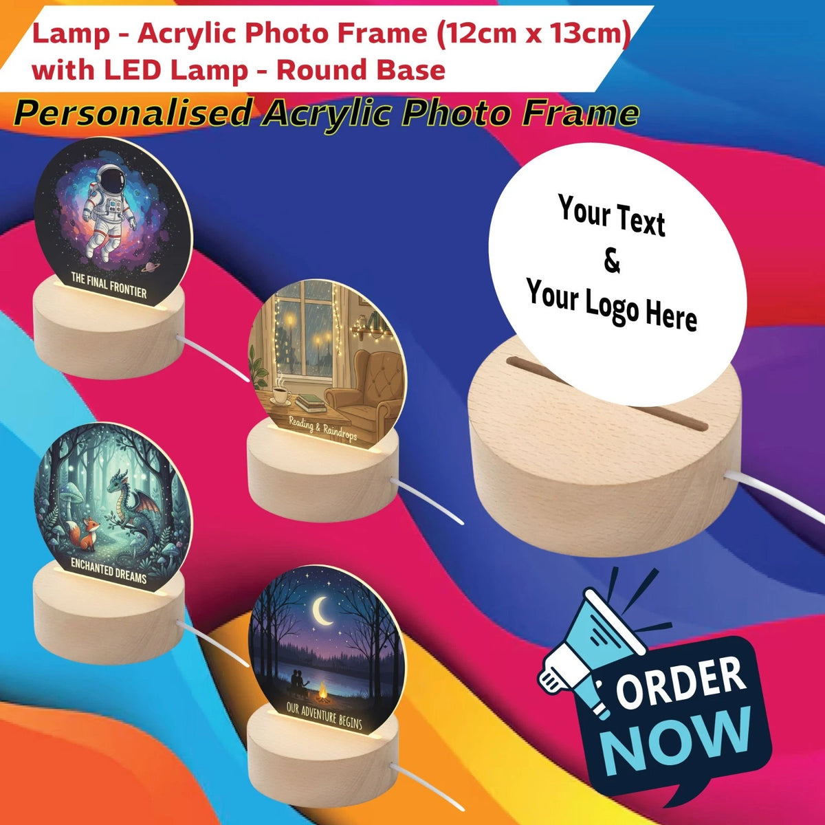 Personalised Custom Acrylic Round Photo Frame LED Lamp Birthday Anniversary Gift