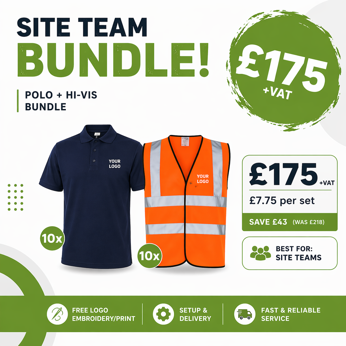 Site Team Bundle - 20-Piece Custom Branded Hi-Vis & Polo Kit